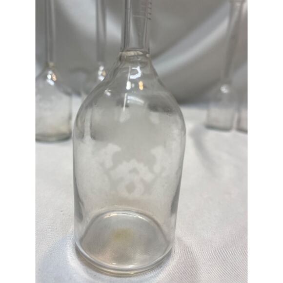 7 Antique Etched Clear Glass Cream Test Bottles of Volumetric Beakers - Picture 7 of 14